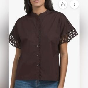 Elie Tahari Dark Brown Lace Sleeve Blouse